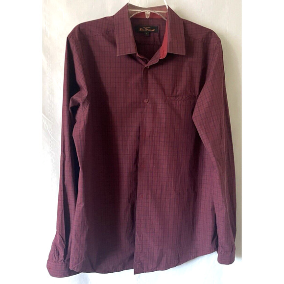 Ben Sherman Men's Shirt Sz L Palade Red Bottom Up Long Sleeve 100% Cotton Basic - Picture 1 of 9